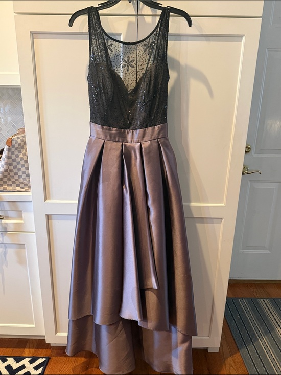 Ignite Evenings Dresses & Skirts - Black Sequin Bodice with Satin Mauve High-Low Skirt Evening Dress size 14